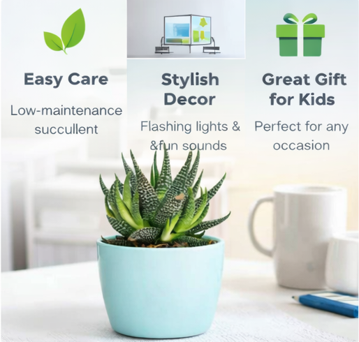 artificial succulent plant decor in blue ceramic pot